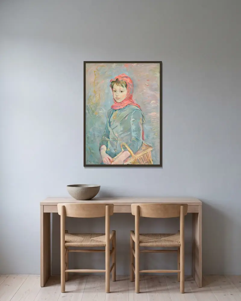 Flicka med korg av Berthe Morisot inramad på en vägg
