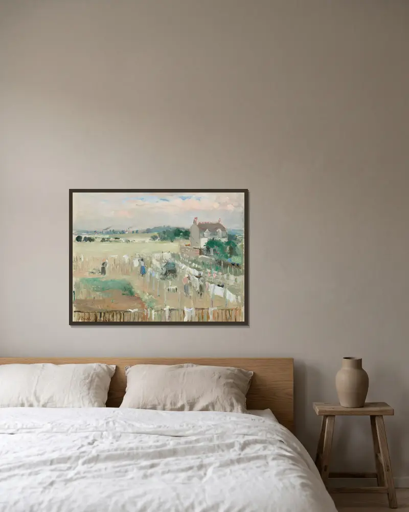 Hängande tvätt på tork av Berthe Morisot inramad på en vägg