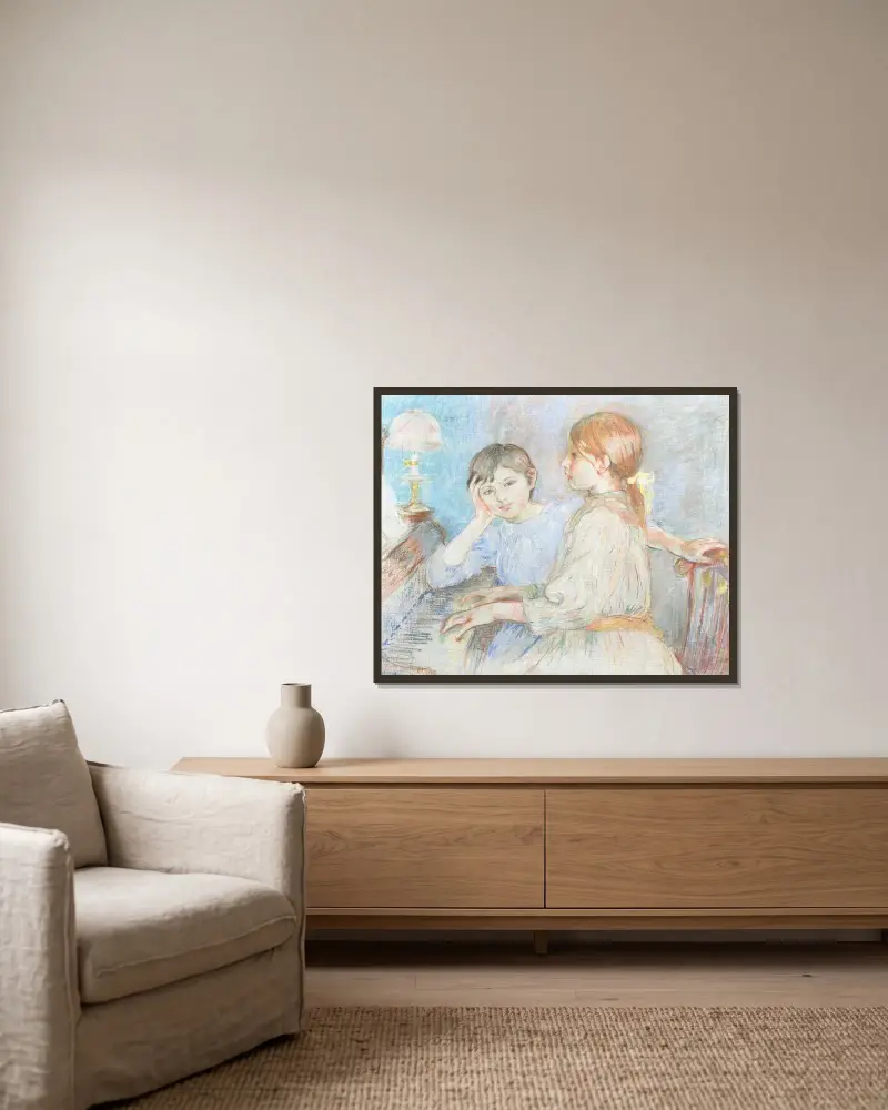 Jeanne Gobillard vid pianot och Julie Manet av Berthe Morisot inramad på en vägg