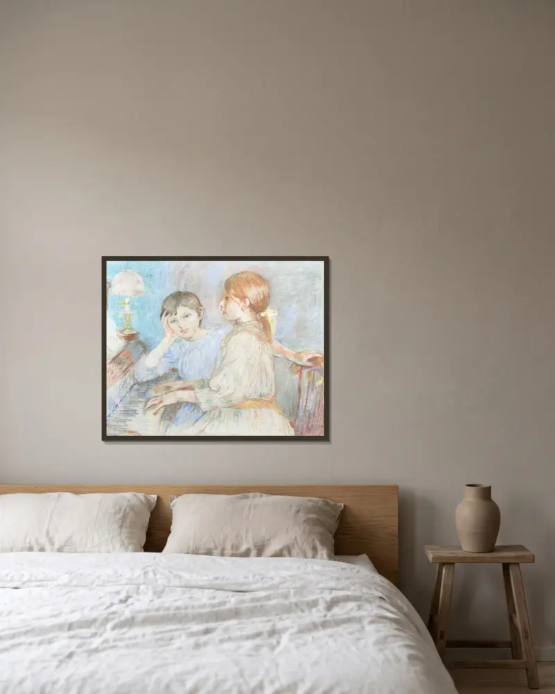 Jeanne Gobillard vid pianot och Julie Manet av Berthe Morisot inramad på en vägg