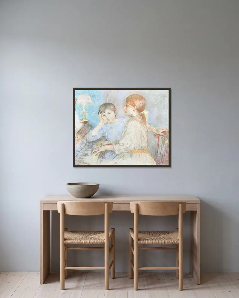 Jeanne Gobillard vid pianot och Julie Manet av Berthe Morisot inramad på en vägg