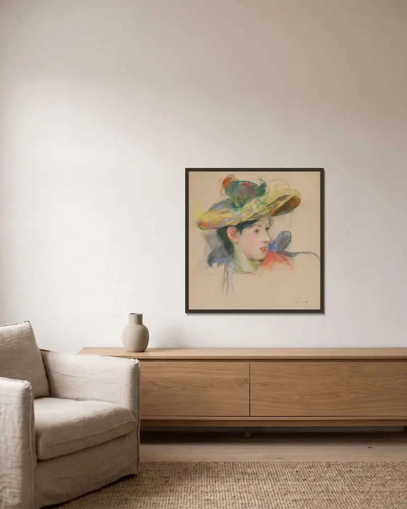 Jeanne Pontillon med hatt av Berthe Morisot inramad på en vägg