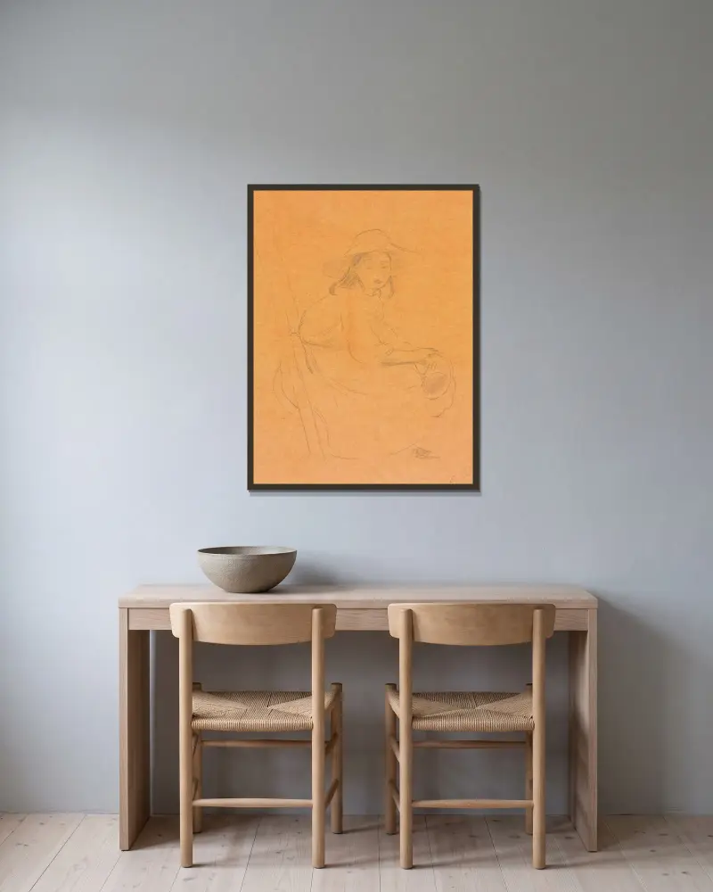 Ung flicka sittande på en stege av Berthe Morisot inramad på en vägg