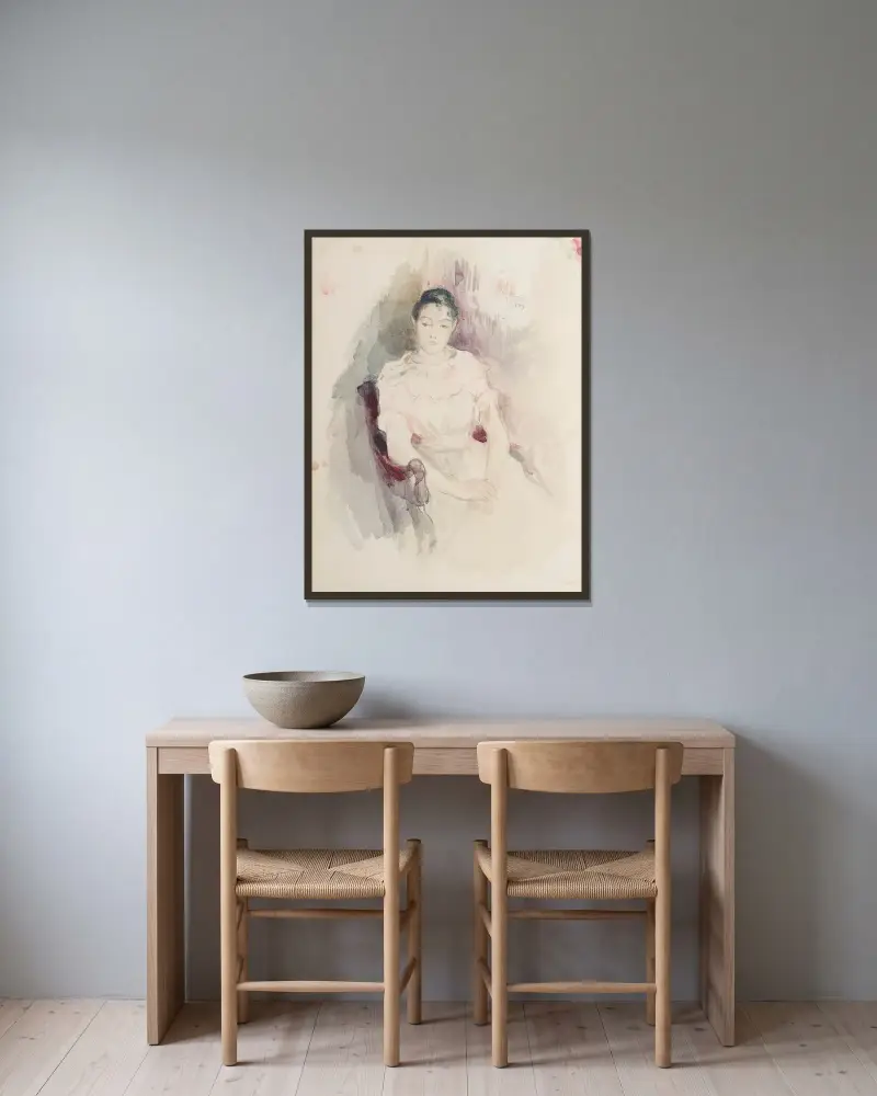 Ung flicka i vila av Berthe Morisot inramad på en vägg