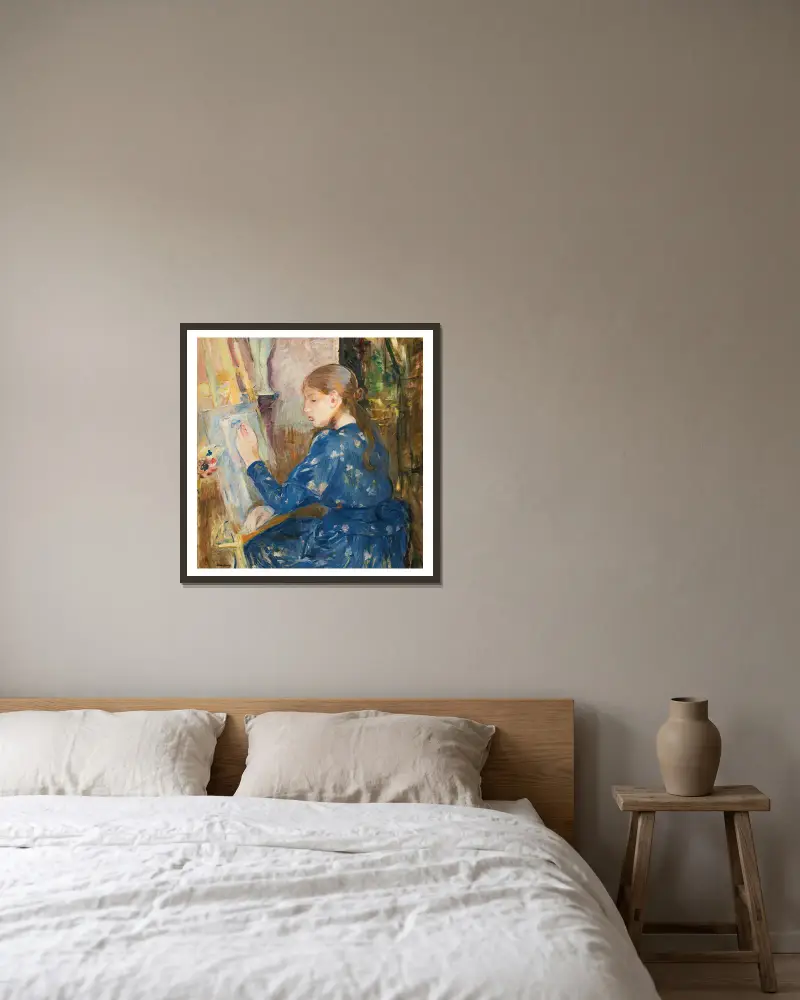 Jeune Fille Écrivant av Berthe Morisot inramad på en vägg
