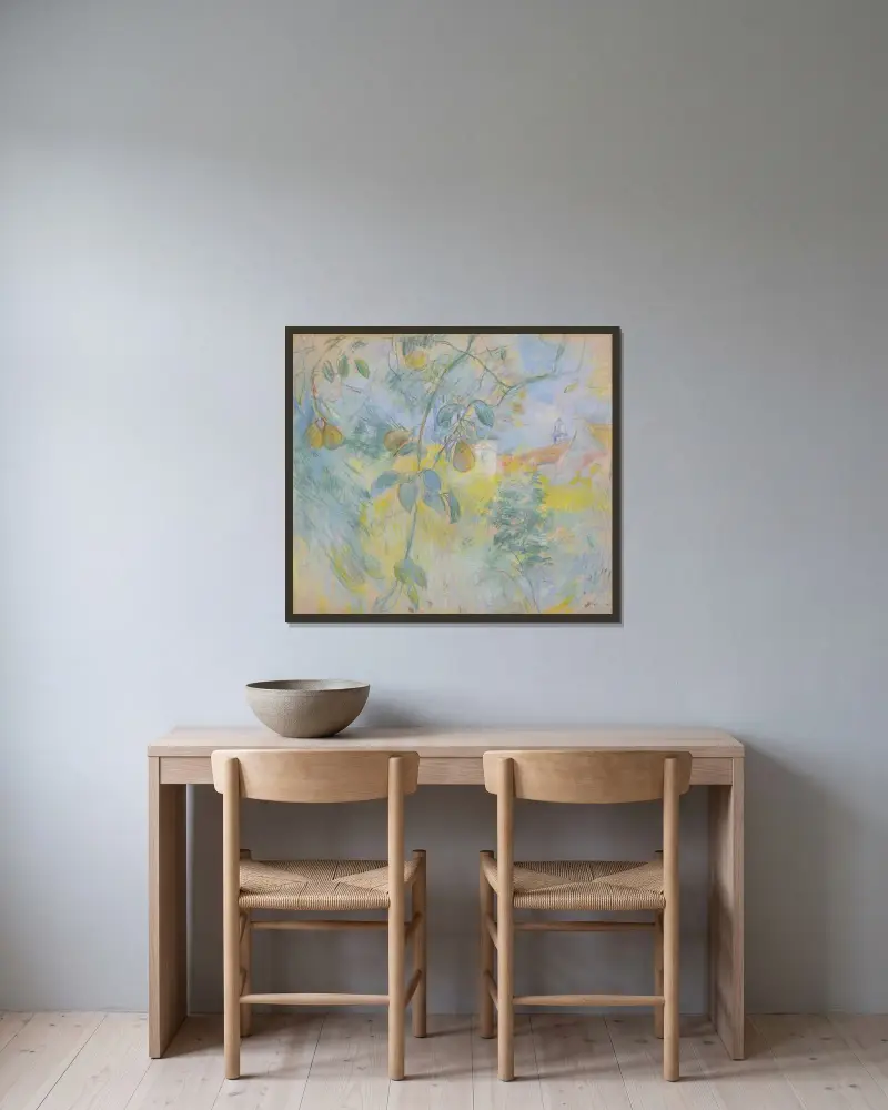 Les Poires av Berthe Morisot inramad på en vägg