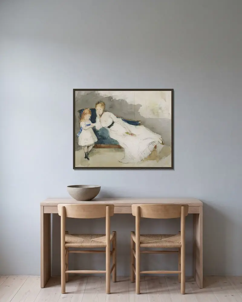 Madame Gobillard und ihre Tochter Paule von Berthe Morisot gerahmt an einer Wand