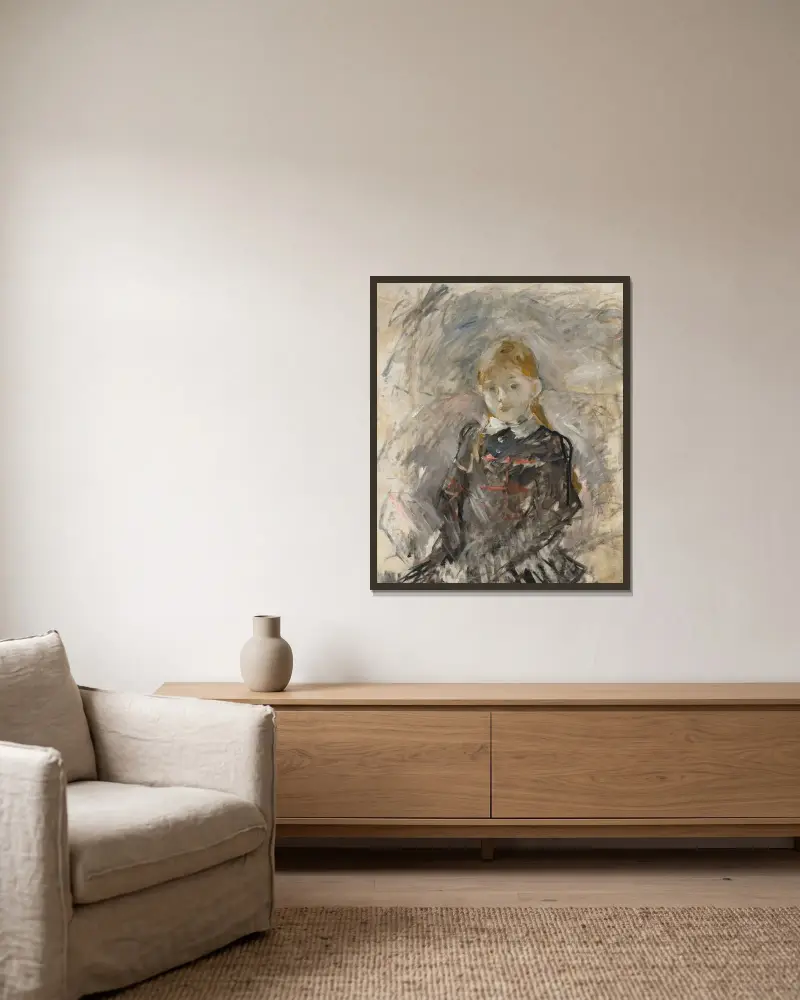 Liten flicka med blont hår av Berthe Morisot inramad på en vägg