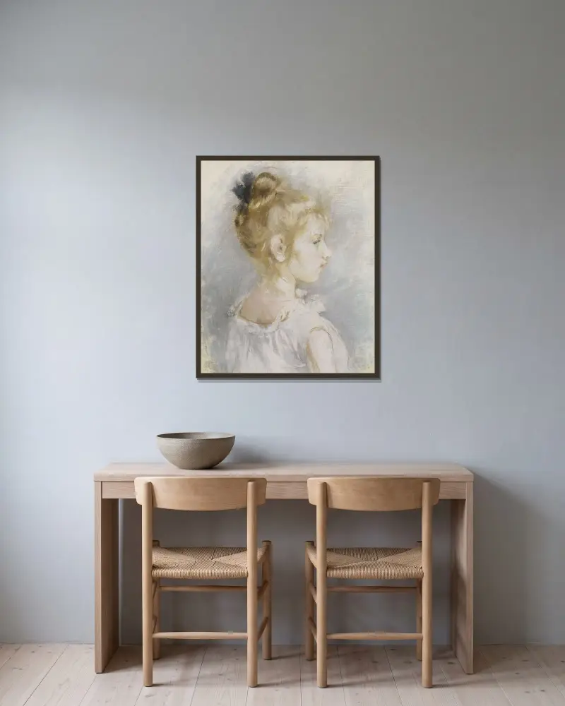 Portrait de Blanche Pontillon av Berthe Morisot inramad på en vägg