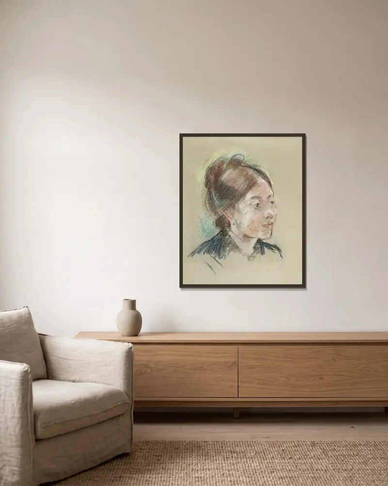 Porträtt av Mademoiselle Labillois av Berthe Morisot inramad på en vägg