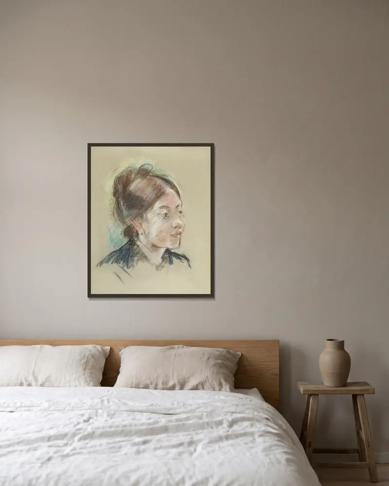 Porträtt av Mademoiselle Labillois av Berthe Morisot inramad på en vägg