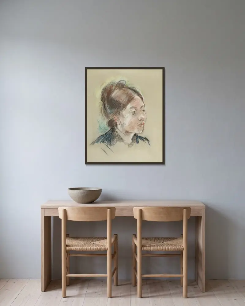 Porträtt av Mademoiselle Labillois av Berthe Morisot inramad på en vägg