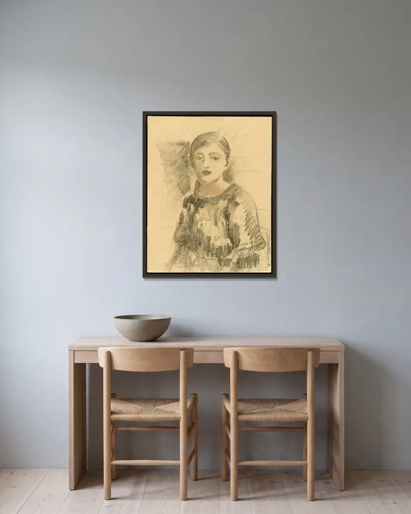 Porträtt av Julie Manet av Berthe Morisot inramad på en vägg