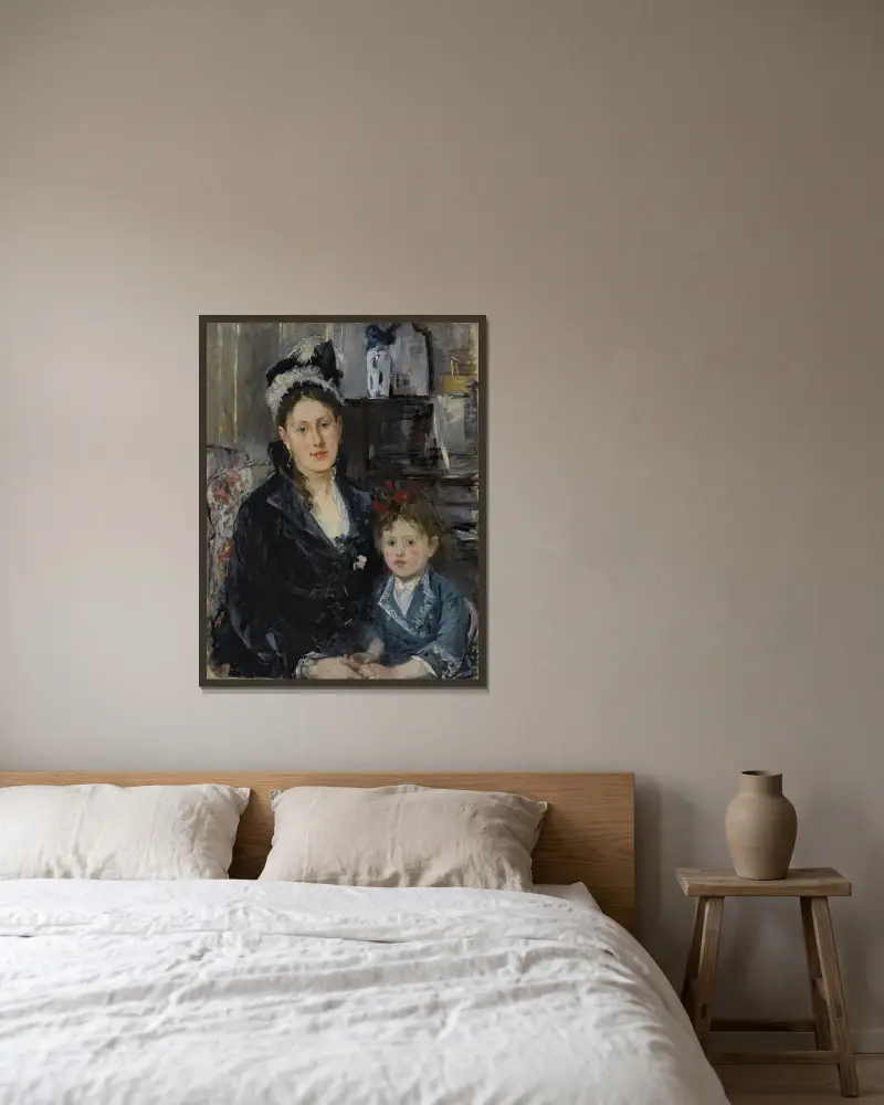 Porträtt av fru Boursier och hennes dotter av Berthe Morisot inramad på en vägg