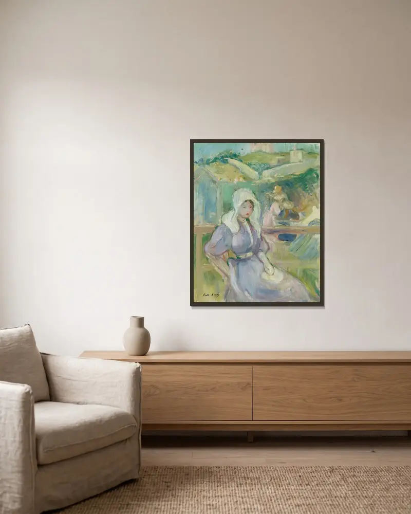 På stranden vid Portrieux av Berthe Morisot inramad på en vägg