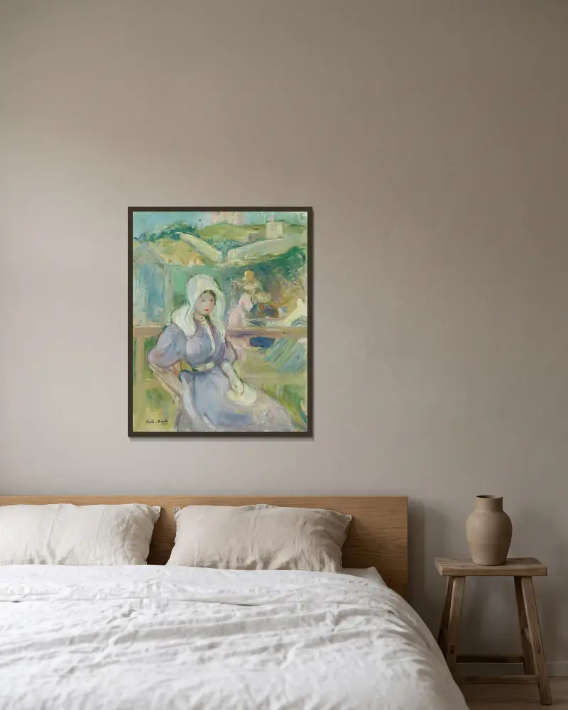 På stranden vid Portrieux av Berthe Morisot inramad på en vägg