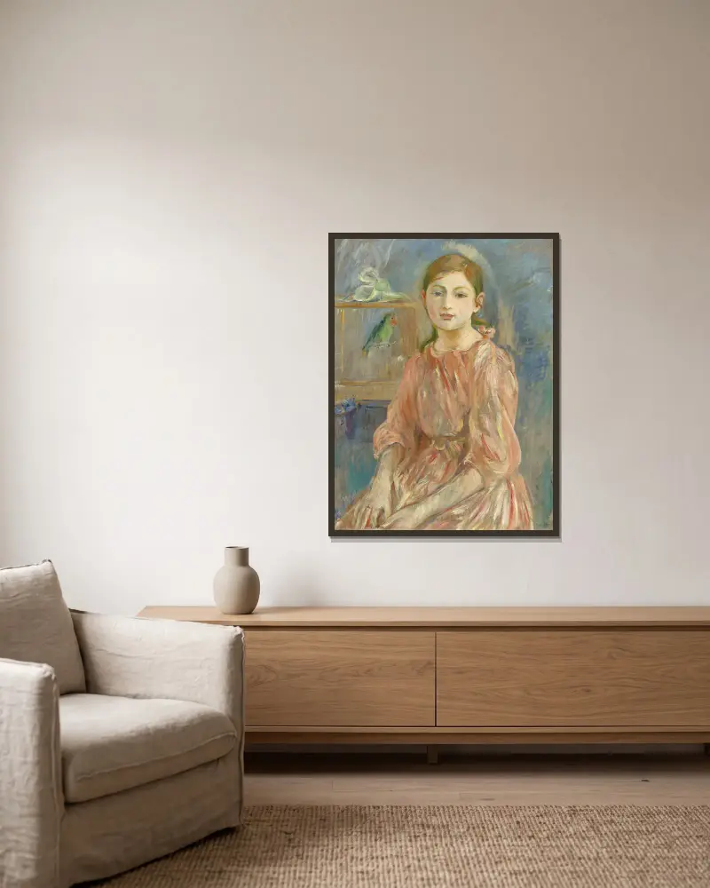 Konstnärens dotter med en parakit av Berthe Morisot inramad på en vägg
