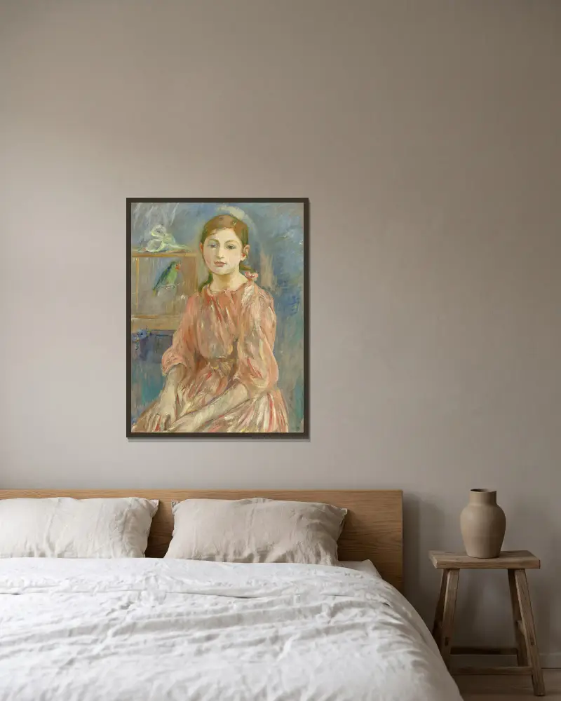 Konstnärens dotter med en parakit av Berthe Morisot inramad på en vägg