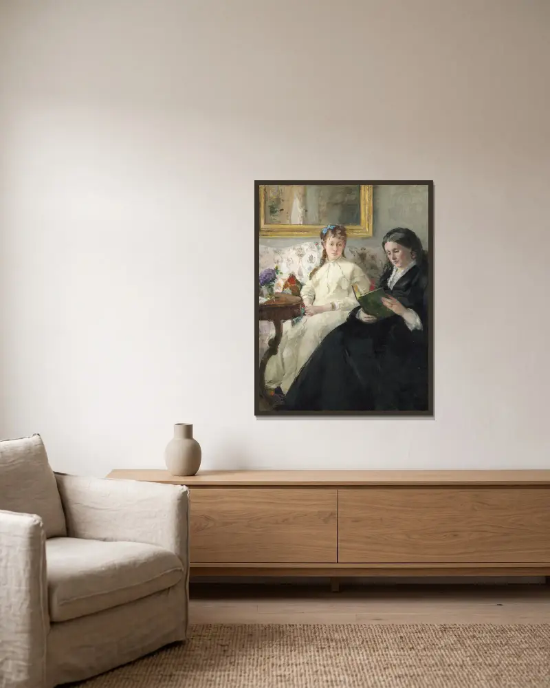 Die Mutter und Schwester der Künstlerin von Berthe Morisot gerahmt an einer Wand
