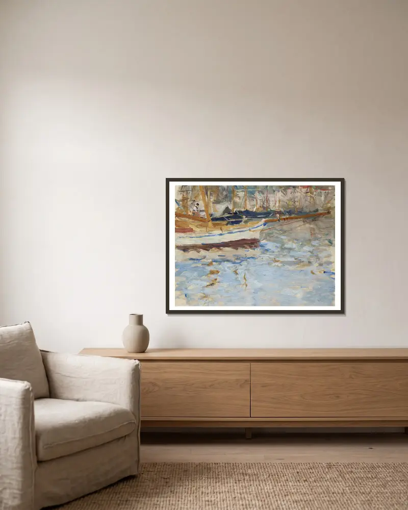 Der Hafen von Nizza von Berthe Morisot gerahmt an einer Wand
