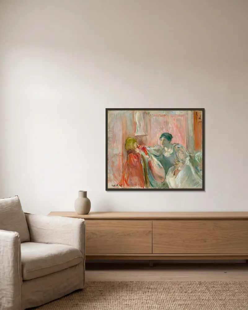 Ung kvinna och barn av Berthe Morisot inramad på en vägg