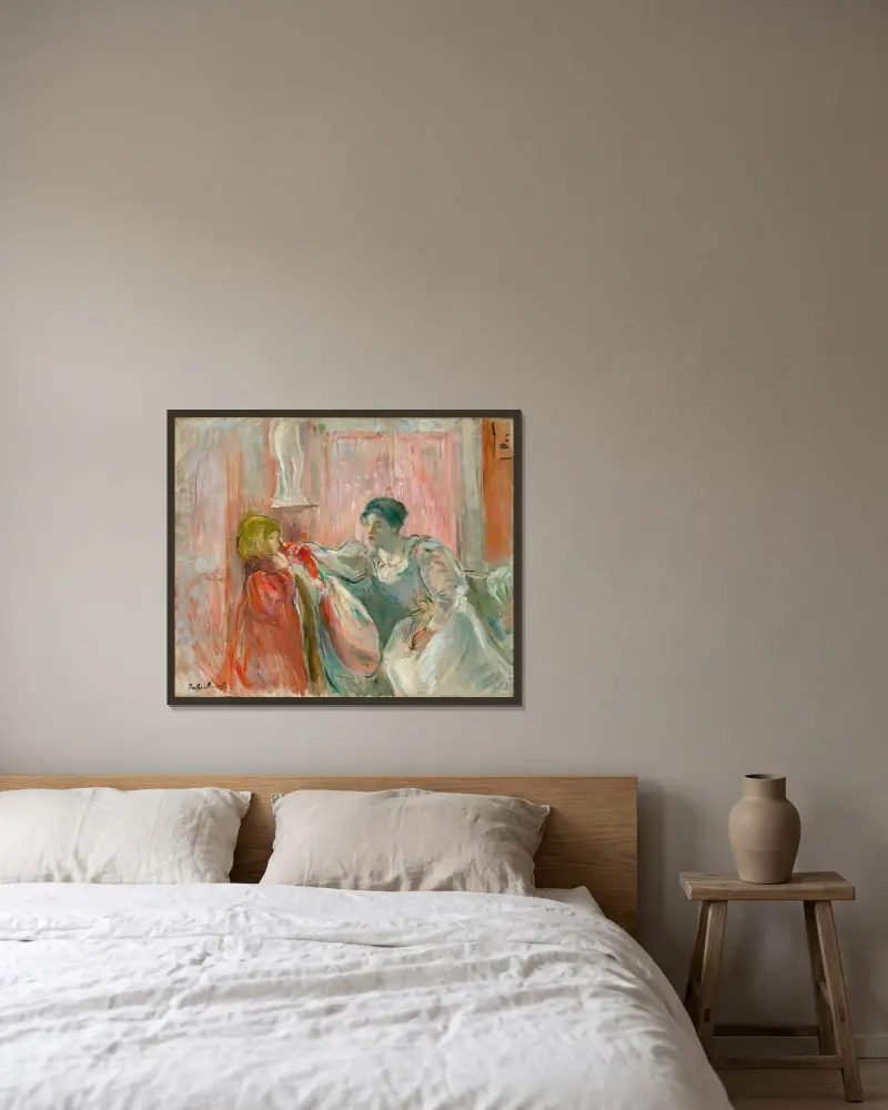 Ung kvinna och barn av Berthe Morisot inramad på en vägg