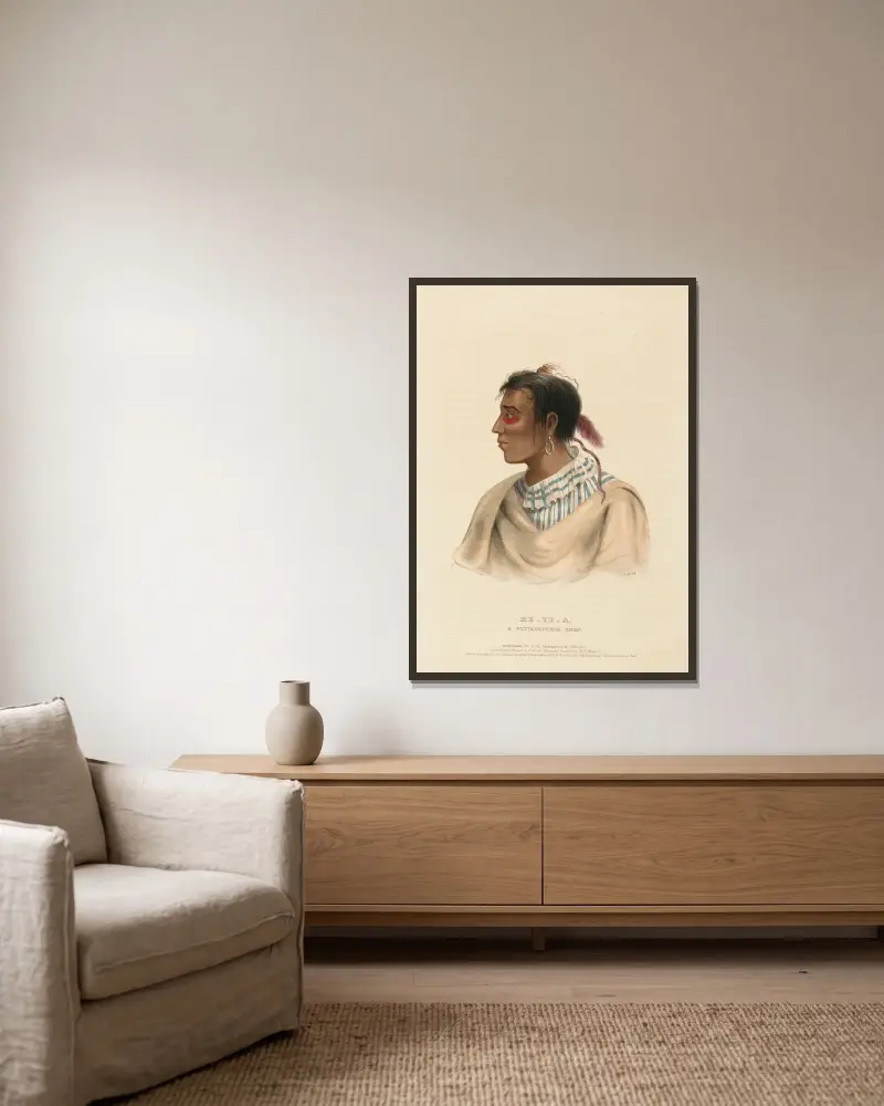 Me-Te‑A, A Pottawatomie Chief av Charles Bird King inramad på en vägg