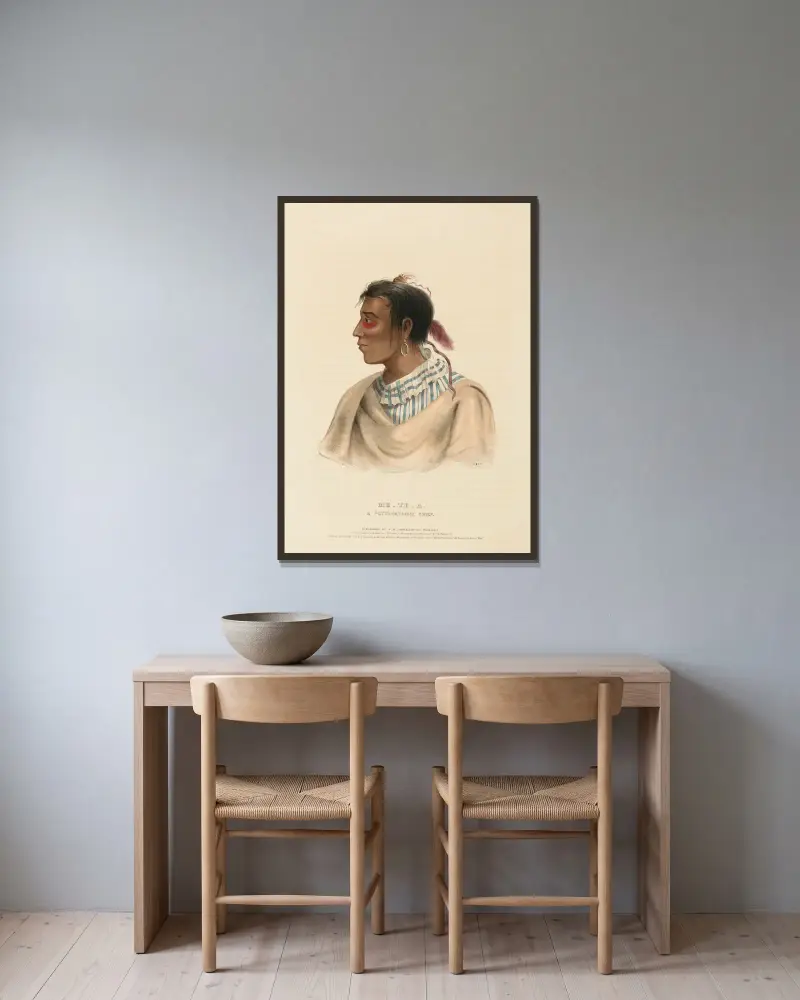 Me-Te‑A, A Pottawatomie Chief av Charles Bird King inramad på en vägg