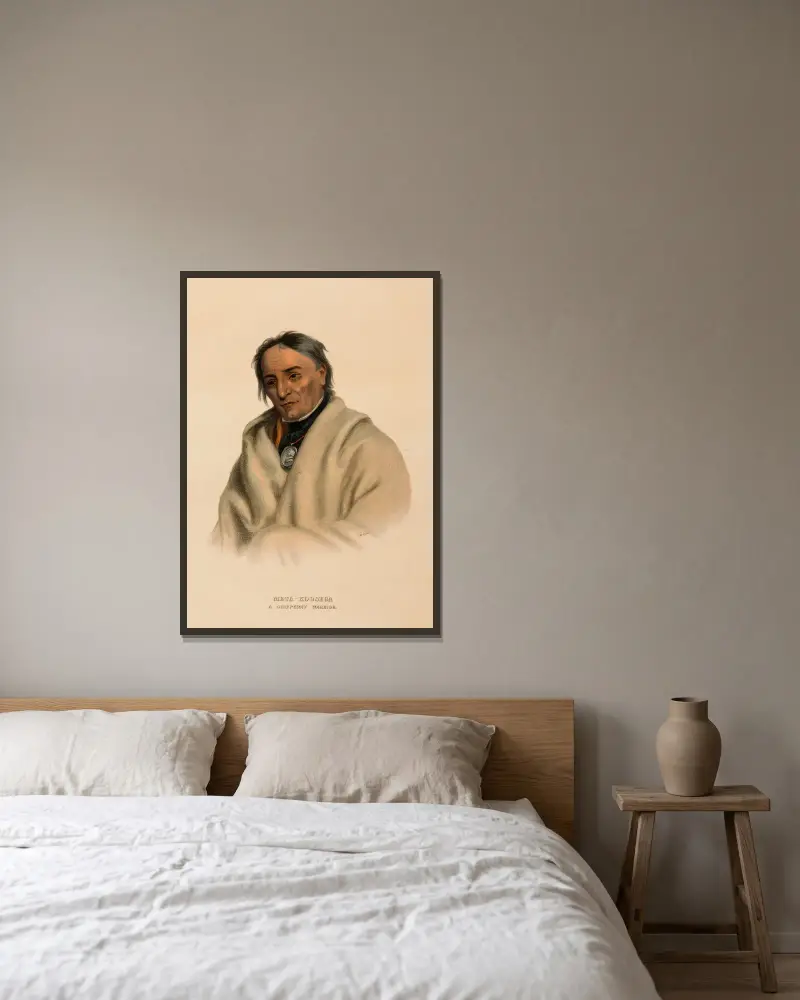 Meta-Koosega. Ein Chippewa-Krieger von Charles Bird King gerahmt an einer Wand