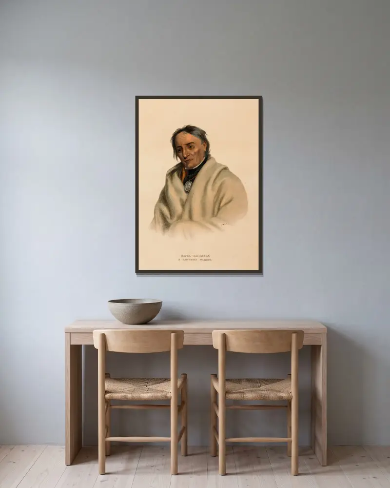 Meta-Koosega. Ein Chippewa-Krieger von Charles Bird King gerahmt an einer Wand