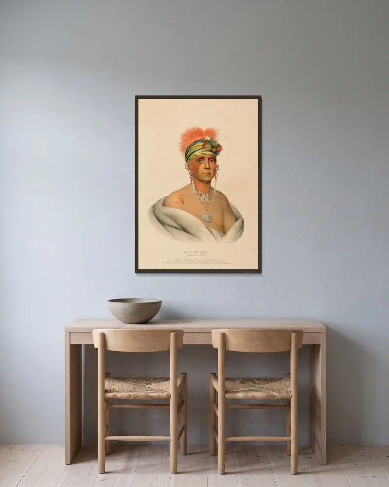 Mon-Chonsia. A Kansas Chief av Charles Bird King inramad på en vägg