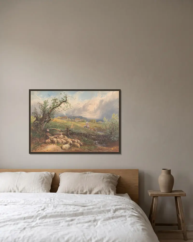 Children at the Spring av Myles Birket Foster inramad på en vägg