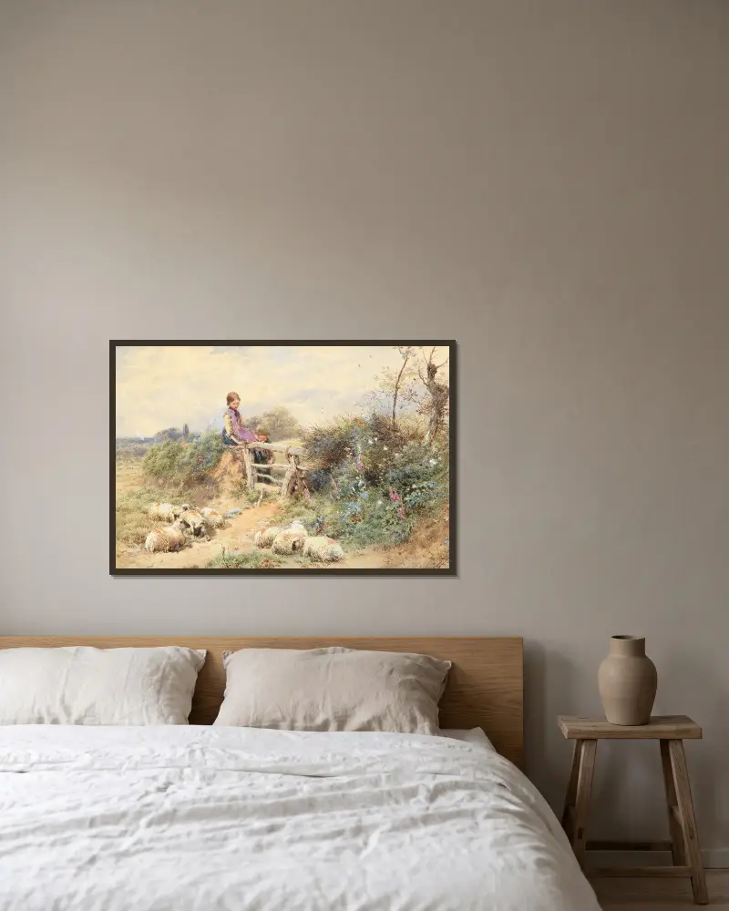 Minding sheep av Myles Birket Foster inramad på en vägg