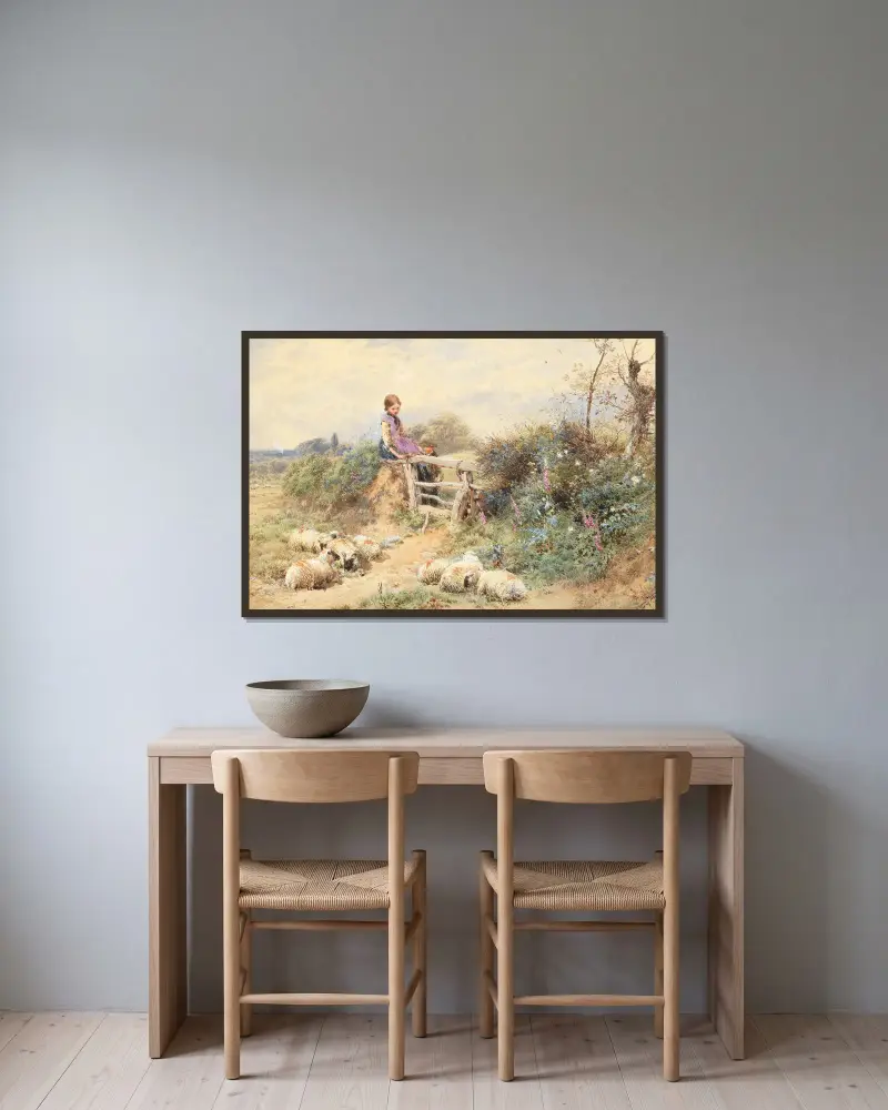 Minding sheep av Myles Birket Foster inramad på en vägg