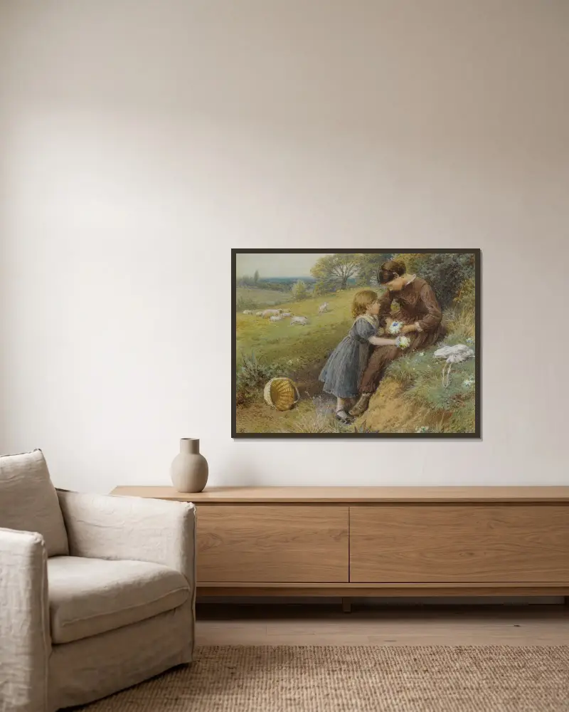 Primroses av Myles Birket Foster inramad på en vägg