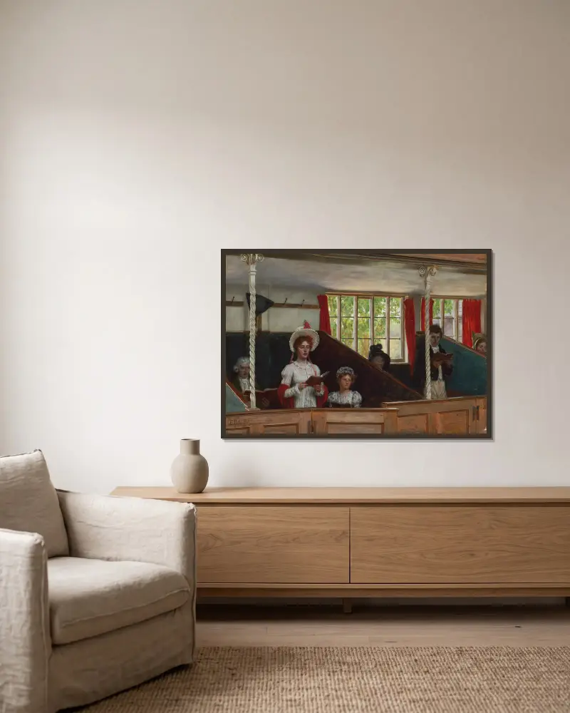 Devotion av Edmund Blair Leighton inramad på en vägg