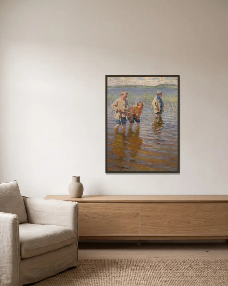Mid-Day Fishing av Nikolai Bogdanov-Belsky inramad på en vägg