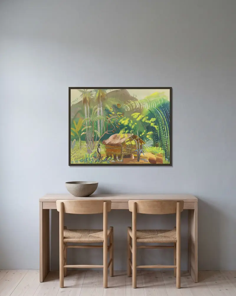 Native Hut, Brazil av Boris Grigoriev inramad på en vägg