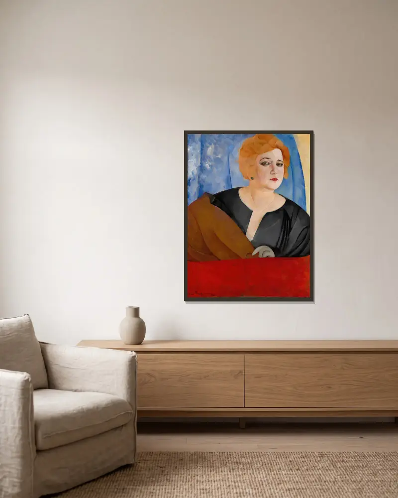 Portrait of Anne Sergeevna Sergeeva av Boris Grigoriev inramad på en vägg