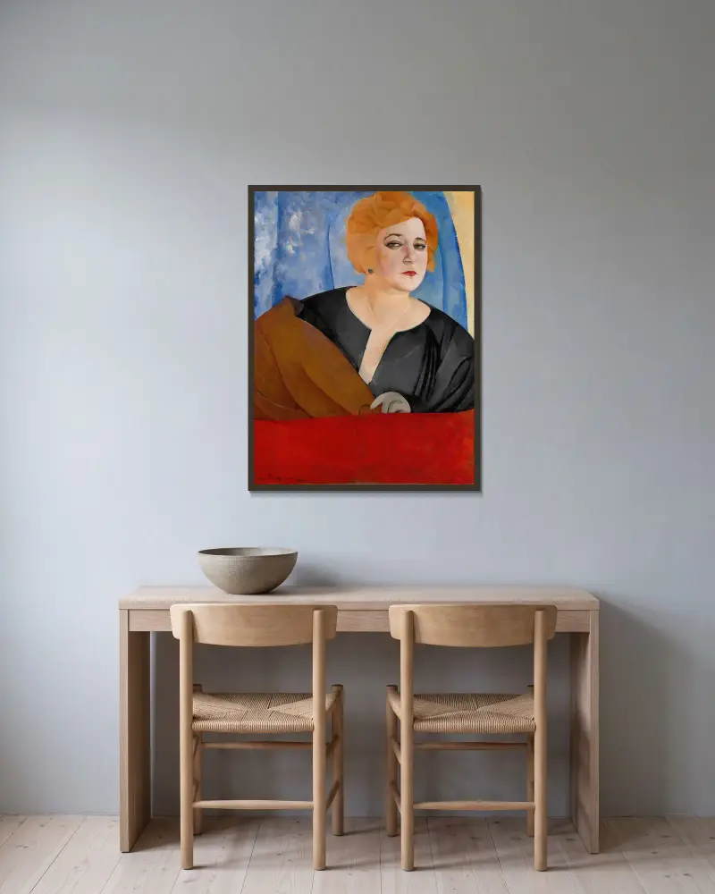 Portrait of Anne Sergeevna Sergeeva av Boris Grigoriev inramad på en vägg