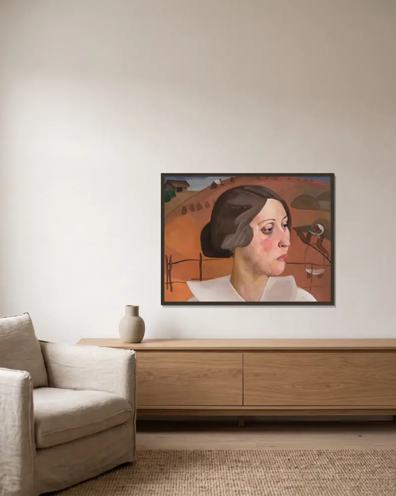 Portrait of Sasha av Boris Grigoriev inramad på en vägg
