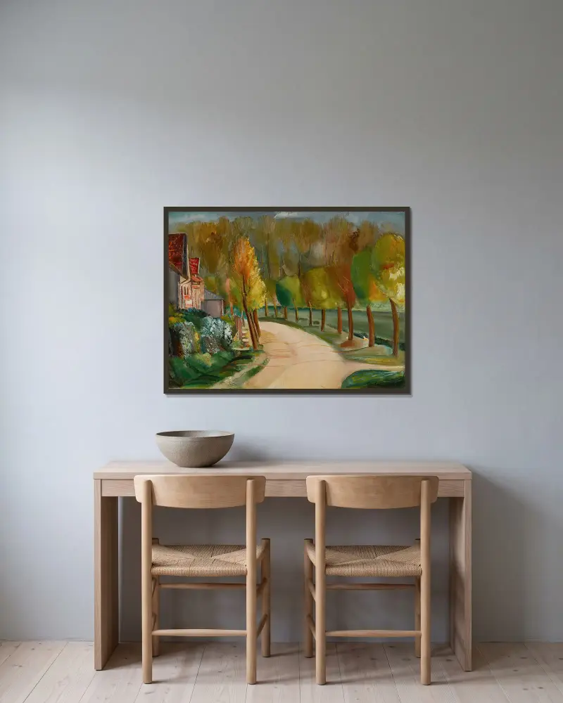 Riverside av Boris Grigoriev inramad på en vägg
