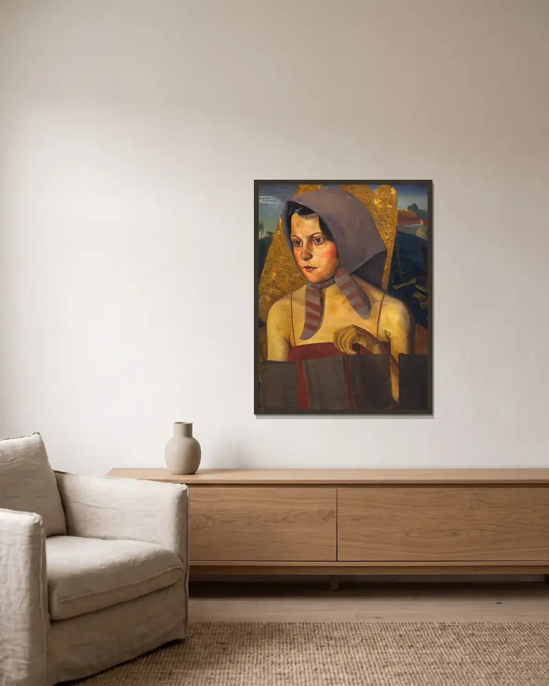 Russisches Bauernmädchen von Boris Grigoriev gerahmt an einer Wand