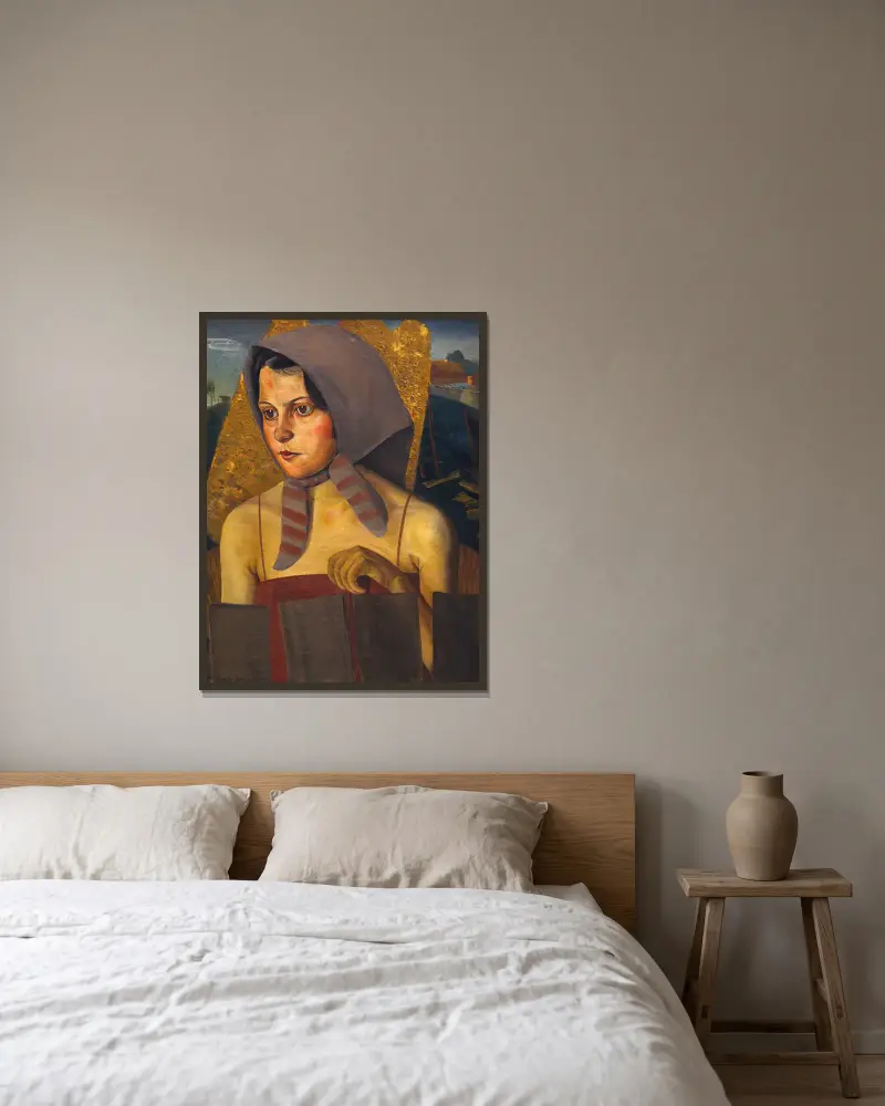 Russisches Bauernmädchen von Boris Grigoriev gerahmt an einer Wand