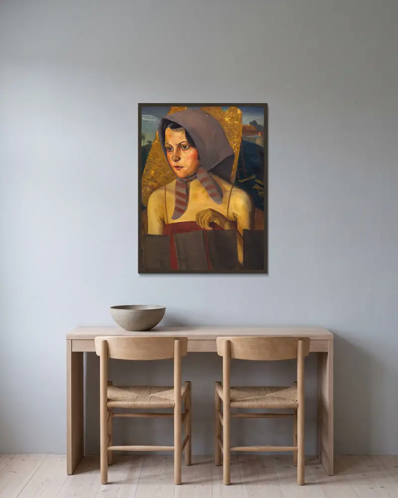 Russisches Bauernmädchen von Boris Grigoriev gerahmt an einer Wand