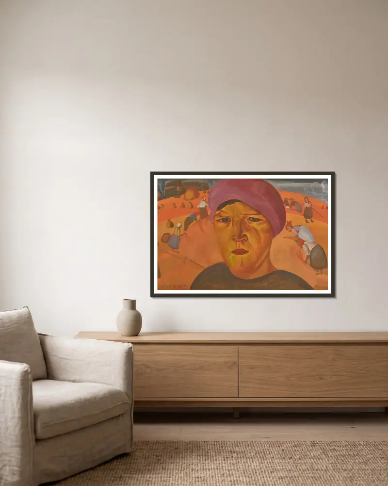 Russische Bäuerin von Boris Grigoriev gerahmt an einer Wand
