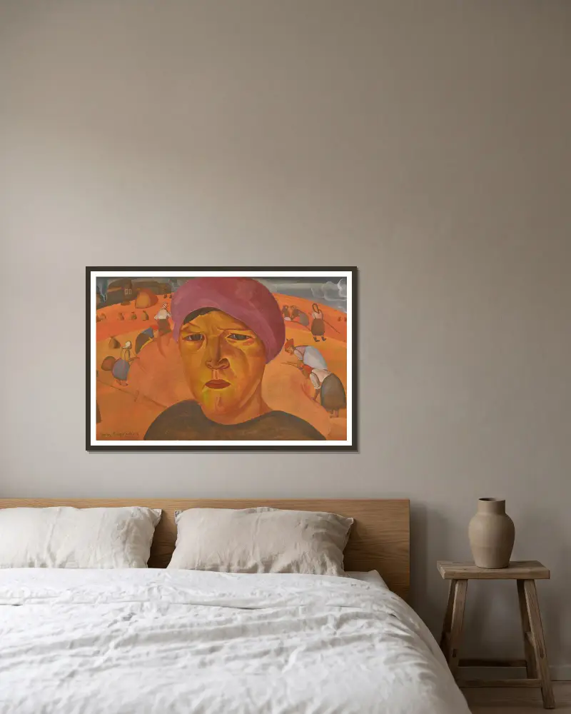 Russische Bäuerin von Boris Grigoriev gerahmt an einer Wand