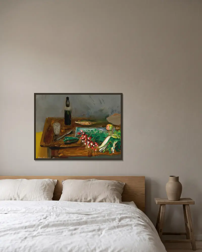 Stilleben mit Radieschen von Boris Grigoriev gerahmt an einer Wand