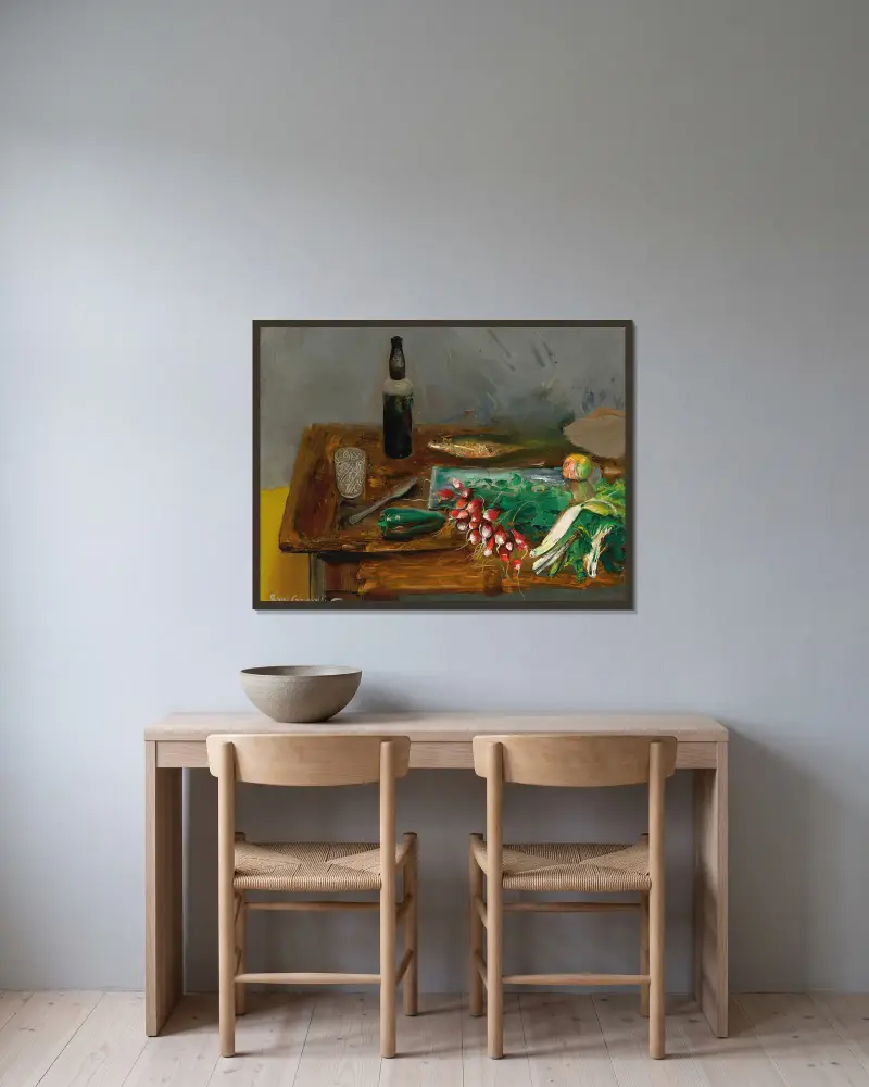 Stilleben mit Radieschen von Boris Grigoriev gerahmt an einer Wand