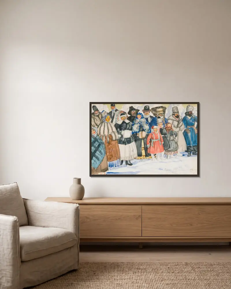 Design For The Spectators In The Power Of The Fiend av Boris Kustodiev inramad på en vägg